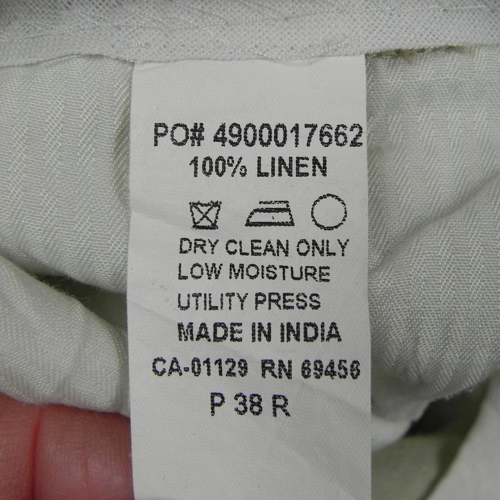 Calvin Klein Linen Pants Mens 38 Pleated Straight Leg Khaki Beige Dress Trousers